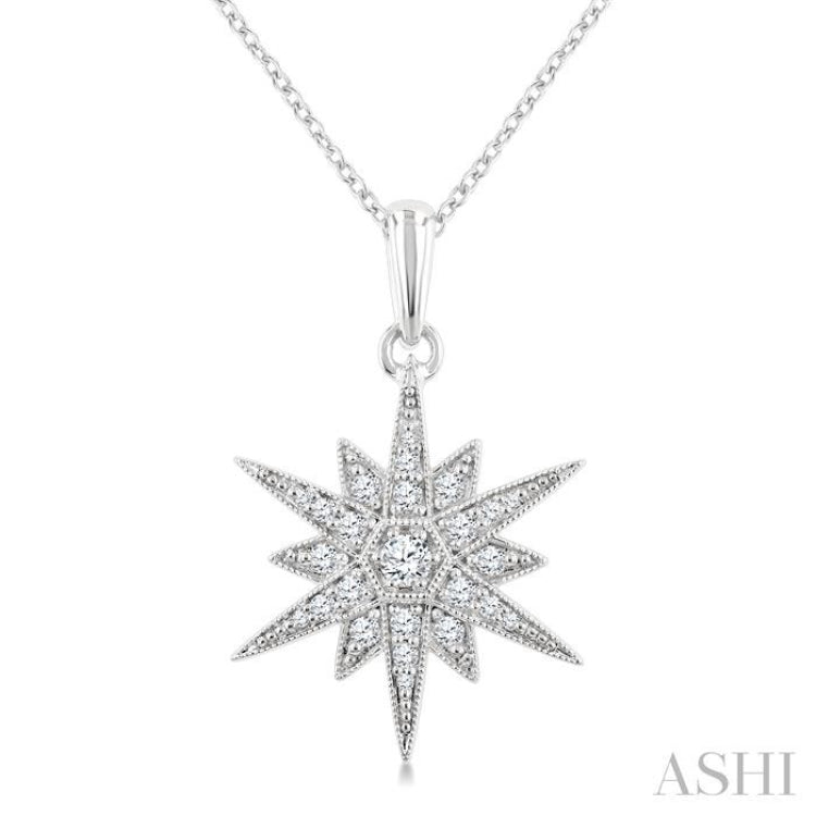 1/4 Ctw Round Cut Diamond Star Pendant With Chain in 10K White Gold