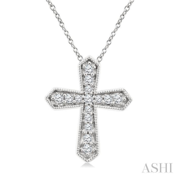 1/6 Ctw Round Cut Diamond Cross Petite Fashion Pendant With Chain in 10K White Gold
