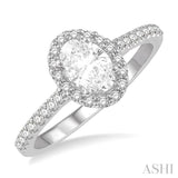 3/4 ctw Diamond Ladies Engagement Ring with 1/2 Ct Oval Cut Center Stone in 14K White Gold