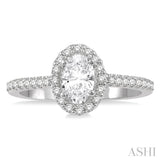 3/4 ctw Diamond Ladies Engagement Ring with 1/2 Ct Oval Cut Center Stone in 14K White Gold