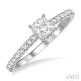 5/8 ctw Princess Center Stone Ladies Engagement Ring with 3/8 Ct Princess Cut Center Stone in 14K White Gold