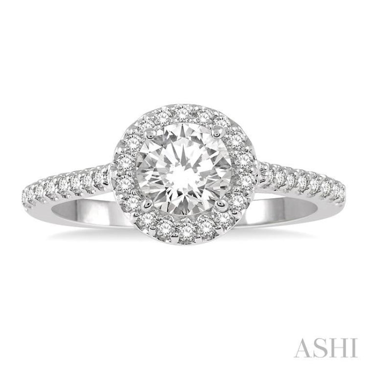 3/8 ctw Diamond Ladies Engagement Ring with 1/4 Ct Round Cut Center Stone in 14K White Gold