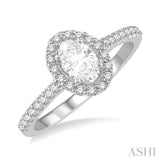 3/8 ctw Diamond Ladies Engagement Ring with 1/4 Ct Oval Cut Center Stone in 14K White Gold