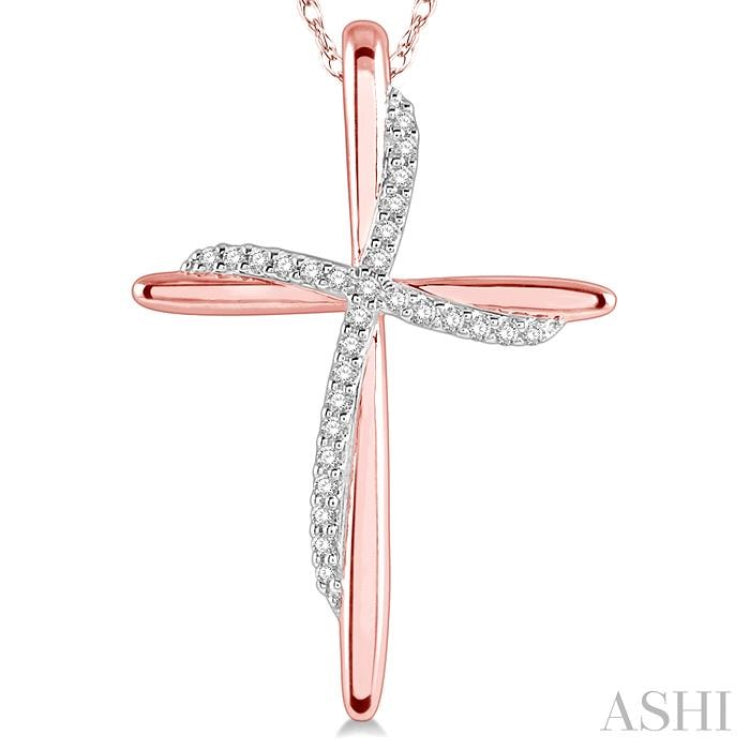 1/10 Ctw Round Cut Diamond Draped Cross Charm Pendant With Chain in 10K Rose Gold
