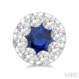 3.3 MM Sapphire and 1/2 Ctw Round Cut Diamond Lovebright Precious Stud Earrings in 14K White Gold