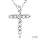 1/20 Ctw Round Cut Diamond Cross Petite Pendant in 10K White Gold with Chain