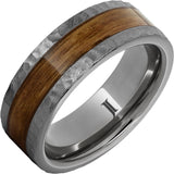 Barrel Aged Rugged Tungsten Ring with Bourbon Inlay and Moon Crater Finish