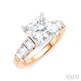 1 Ctw Princess Shape Emerald and Round Cut Diamond Semi-Mount Engagement Ring in 14K Rose and White Gold