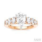 1 Ctw Pers Shape Oval and Round Cut Diamond Semi-Mount Engagement Ring in 14K Rose and White Gold