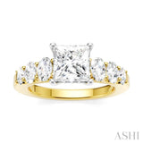 1 Ctw Princess Shape Oval and Round Cut Diamond Semi-Mount Engagement Ring in 14K Yellow and White Gold