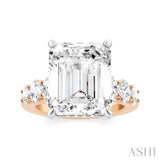 1 1/4 Ctw Emerald Shape Oval and Round Cut Diamond Semi-Mount Engagement Ring in 14K Rose and White Gold