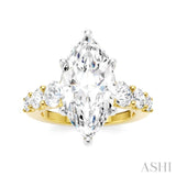 1 1/5 Ctw Marquise Shape Round Cut Diamond Semi-Mount Engagement Ring in 14K Yellow and White Gold