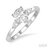 1/2 Ctw Pear Cut Diamond Ladies Engagement Ring with 1/3 Ct Pear Cut Center Stone in 14K White Gold