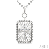 1/20 Ctw Rectangle Fluted Medallion Single Cut Diamond Cross Pendant With Chain in Sterling Silver