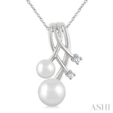 7-5 MM Cultured Pearl and 1/20 Ctw Round Cut Diamond Fashion Pendant With Chain in 10K White Gold