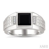 8x8 MM Princess Shape Onyx and 1/20 Ctw Single Cut Diamond Semi-precious Men's Ring in Sterling Silver