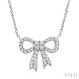 1/5 Ctw Bow Round Cut Diamond Petite Fashion Pendant With Chain in 10K White Gold