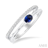 4x3 MM Oval Cut Sapphire and 1/6 Ctw Round Cut Diamond East-West Set Precious Fashion Ring in 14K White Gold