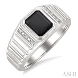 8x7 MM Octagon Shape Onyx and 1/20 Ctw Single Cut Diamond Semi-precious Men's Ring in Sterling Silver