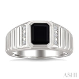 8x7 MM Octagon Shape Onyx and 1/20 Ctw Single Cut Diamond Semi-precious Men's Ring in Sterling Silver