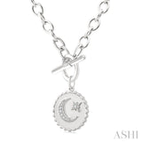 1/20 Ctw Crescent Moon & Star Toggle Single Cut Diamond Fashion Necklace in Sterling Silver