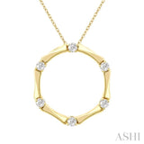 1/10 Ctw Petite Bamboo Shoot Inspired Round Cut Diamond Fashion Pendant With Chain in 10K Yellow Gold