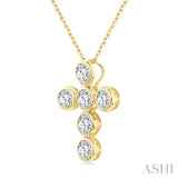 1 1/2 Ctw Round Cut Diamond 6-Stone Bezel Set Cross Pendant With Chain in 14K Yellow Gold