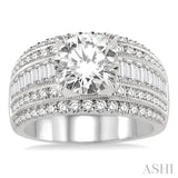 1 1/3 Ctw Semi-Mount Baguette and Round Cut Diamond Engagement Ring in 14K White Gold
