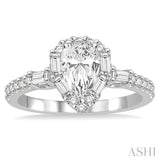 1 Ctw Diamond Engagement Ring with 1/2 Ct Pear cut Center Stone in 14K White Gold