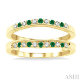 1.45 MM Emerald and 1/6 Ctw Round Cut Diamond Precious Insert Ring in 14K Yellow Gold