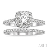 1/2 Ctw Diamond Wedding Set With 3/8 Ctw Round Cut Engagement Ring and 1/10 Ctw Wedding Band in 14K White Gold