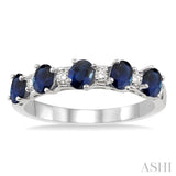 4x3 MM Oval Shape Sapphire and 1/6 Ctw Round Cut Diamond Precious Band in 14K White Gold