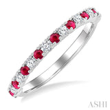 1.80 MM Round Shape Ruby and 1/4 Ctw Round Cut Diamond Precious Stack Band in 10K White Gold