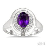 8x6 MM Oval Shape Amethyst and 1/20 Ctw Single Cut Diamond Semi-precious Ring in Sterling Silver