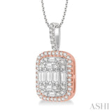 1 Ctw Baguette & Round Cut Fusion Diamond Pendant With Chain in 14K White and Rose Gold