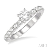 1 Ctw Diamond Ladies Engagement Ring with 1/2 Ct Round Cut Center Stone in 14K White Gold