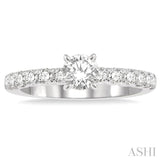 1 Ctw Diamond Ladies Engagement Ring with 1/2 Ct Round Cut Center Stone in 14K White Gold
