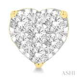 1 Ctw Heart Shape Lovebright Round Cut Diamond Stud Earring in 14K Yellow and White Gold