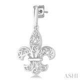1/20 Ctw Round Cut Diamond Fleur De Lis Earrings in Sterling Silver