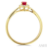 5x3 MM Oval Shape Ruby and 1/20 Ctw Single Cut Diamond Halo Precious Ring in 14K Yellow Gold