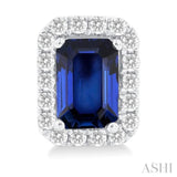 6x4 MM Octagonal Shape Sapphire and 1/4 Ctw Round Cut Diamond Halo Precious Stud Earrings in 10K White Gold
