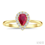 6x4 MM Pear Shape Ruby and 1/6 Ctw Round Cut Diamond Halo Precious Ring in 14K Yellow Gold