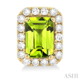 6x4 MM Octagonal Shape Peridot and 1/4 Ctw Round Cut Diamond Halo Semi-Precious Stud Earrings in 10K Yellow Gold