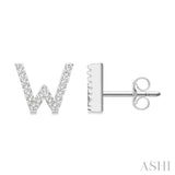 1/8 Ctw Initial 'W' Round Cut Diamond Earrings in 10K White Gold