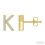 1/10 Ctw Initial 'K' Round Cut Diamond Earrings in 10K Yellow Gold