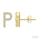 1/10 Ctw Initial 'P' Round Cut Diamond Earrings in 10K Yellow Gold