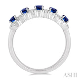 4x3 MM Oval Cut Sapphire and 1/3 Ctw Round Cut Diamond Precious Wedding Band in 14K White Gold