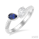 5x3 MM Pear Cut Sapphire and 1/3 Ctw Pear & Round Cut Diamond Toi Et Moi Precious Fashion Ring in 14K White Gold