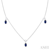 5x3 MM Oval Shape Sapphire and 1/8 Ctw Round Cut Diamonds Precious Station Necklace in 10K White Gold
