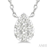 1/10 Ctw Lovebright Petite Pear Shape Round Cut Diamond Fashion Pendant With Chain in 10K White Gold